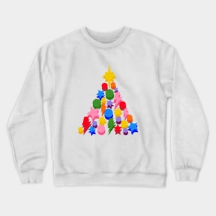 Rainbow Christmas Tree, Lightning, Star and Baubles on Green Crewneck Sweatshirt